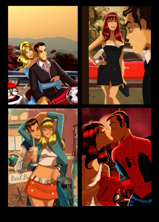 Spiderman con Mary Jane y Gwen Stacy