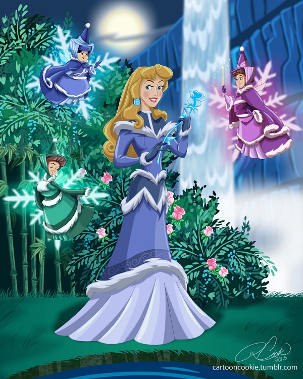 Aurora con sus tres hadas madrinas