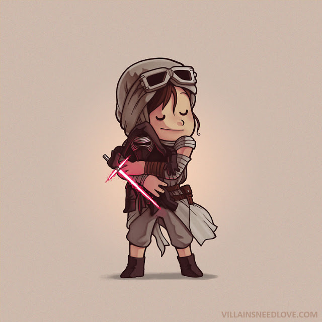 Rey abrazando a Kylo Ren