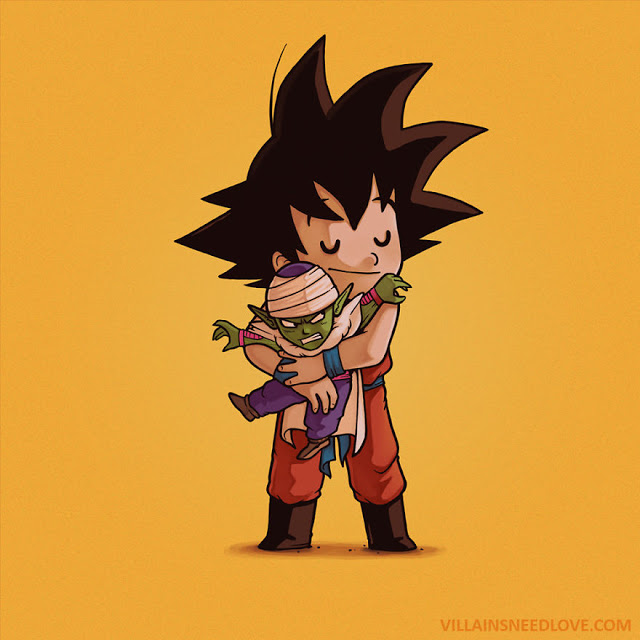 Gokú abrazando a Piccolo