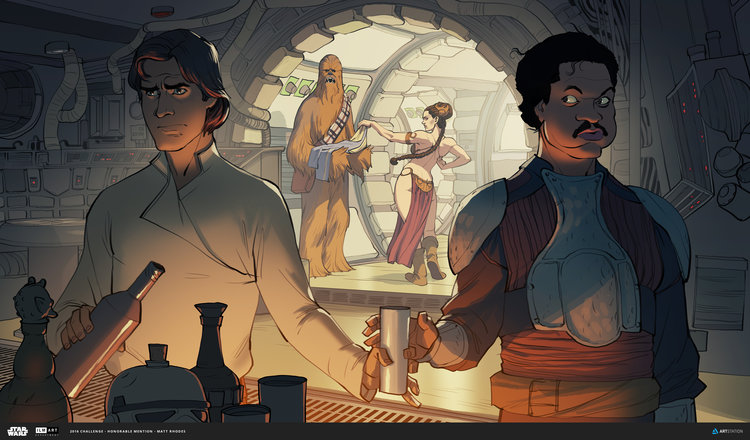 Han Solo y Lando Calrissian queriendo ver a Leia como esclava