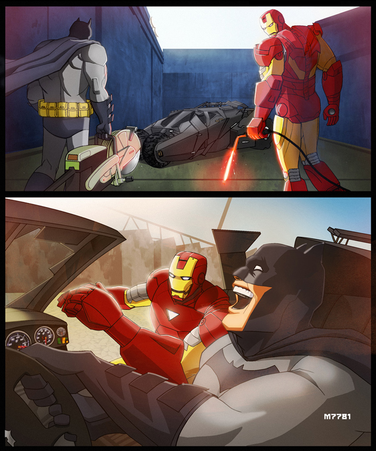 Batman y Ironman paseo en batimovil