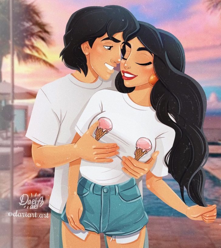 Jasmine y Aladin en la playa