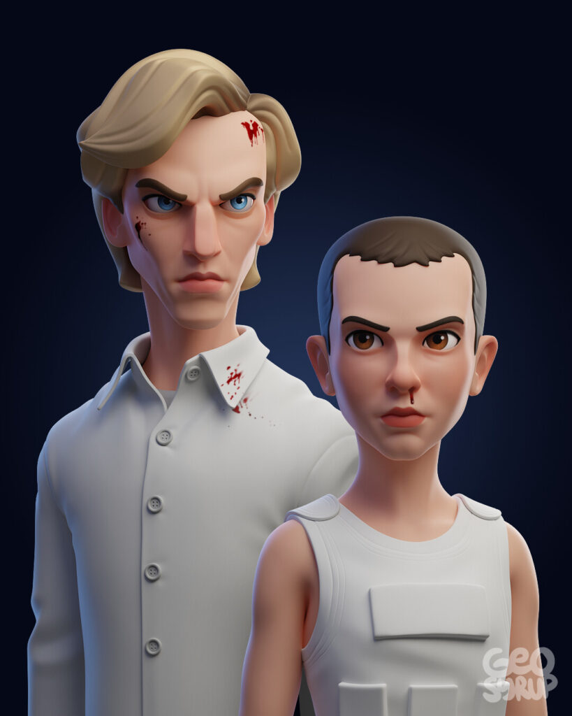 Eleven y Vecna Stranger Things estilo Pixar